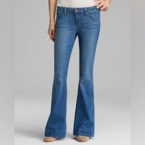 PAIGE Flare Jeans in North Star Distressed With wider Hem Stretch Size 30 x 35”